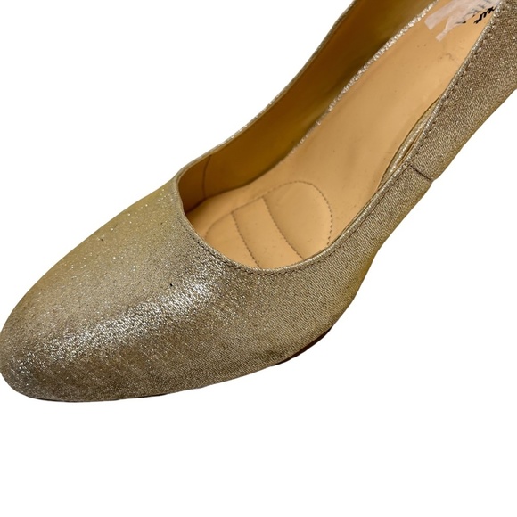 BADGLEY MISCHKA AMERICAN GLAMOUR Champagne Golden Chunky High Heels Shoes sz 12 - Picture 11 of 16